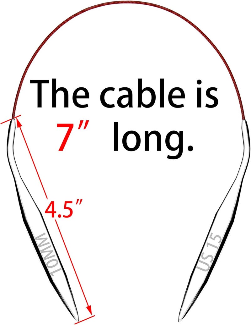 cuteDIY Size 15 Circular Knitting Needles 16 Inch Set Round Metal Kit (Etched US&mm, Color-Coded Cable, Smooth Join) - Image 3
